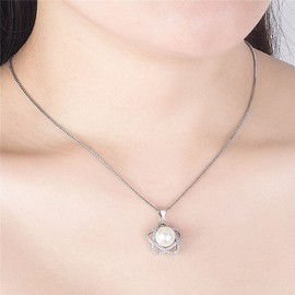 Deelfel Women's Necklace, Brand Silver, Venetian Chain, Fine Zirconia, Pearl, Star Necklace, Stylish, Single Grain Pearl, Stainless Steel, Hypoallergenic, Gift Accessory for Her Birthday, Stainless