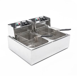 Electric Deep Fryer w/ 2 Baskets and Lids, 5000W 21.8L Electric Fryer Stainless Steel Temperature Control, Commercial Deep Fryer, Countertop Kitchen Frying Machine Fried Chicken Sausages 22.8QT