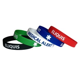 Eliquis Silicone Bracelets Medical Alert (5 Pack) Wristbands Adult Size for Men Women 7.8"