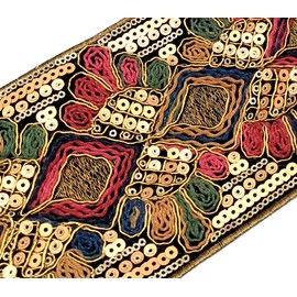 Yulakes 1 Yard Glitter Sequins Bling Fabric Ribbon Sequins Lace Border Lace Ribbon DIY Embroidery Ribbons for Garments Headdress Wedding Decor Sewing Handmade Accessories