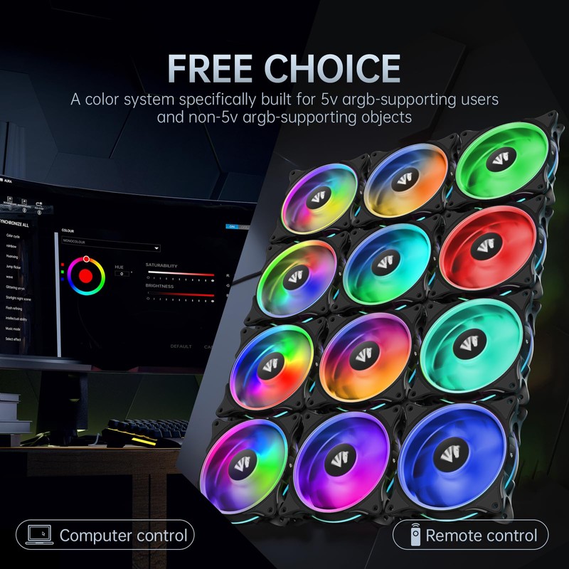 AsiaHorse FS-9002 Pro 120mm RGB Case Fan, 26 LED ARGB