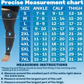 ABSOLUTE SUPPORT 7XL Extra Large Compression Thigh High Socks for Women and Men 20-30mmHg - Wide Unisex Over the Knee Footless Compression Stockings for Pregnancy, Nursing, Airplane - Black, 7X-Large