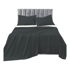 R&Z Plain Luxuary Polycotton Flat Sheets Single, Double, King, S King (Charcoal, Single)