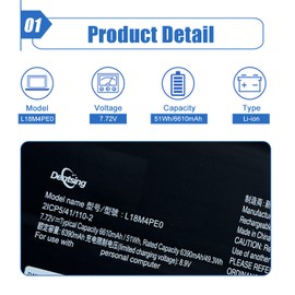 Dentsing L18M4PE0 7.72V 51W/6610mAh Laptop Battery Compatible with Lenovo Yoga C740-14IML Series Notebook 5B10W67296 5B10U40209 L18L4PE0