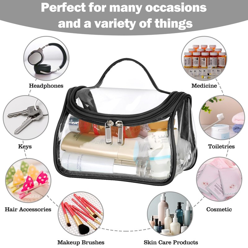 HAOGUAGUA Heavy Duty Clear Cosmetic Bag Waterproof Transparent Travel Makeup