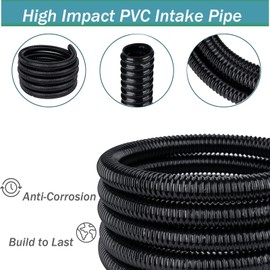 Pond Tubing,1-1/2-inch 10ft PVC Flexible Pond Hose, Black Corrugated Waterfall Sump Pump Hose,Drainage Pipe, Kinkproof for Garden Ponds, 1-1/2"x50FT