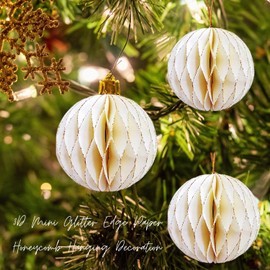 Pack of 3 Christmas Tree Decorations Ball Hanging Ornament 3D Honeycomb Paper Art Hanging Ornament Christmas Party Holiday Tree Home Classroom Shopping Mall Hotel Decoration
