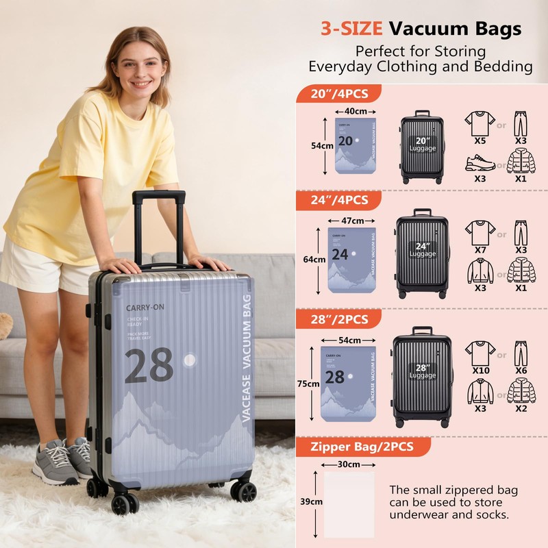 Fuloon Vacuum Storage Bags with Pump, 10 Pack Travel Compression