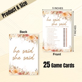Bridal Shower Games, Boho Fall Floral Game Card for Wedding Engagement Bachelorette Party, Bridal Shower Decorations Supplies, He Said She Said Game, Set of 25 Cards- A03