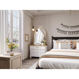 JIINGYO Arched Mirror for Wall, 22"x30" Gold Arch Bathroom Vanity Mirror, Metal Floral Frame Decorative Arch Wall Mirror, Antique Gold Arched Mirror for Washroom, Bedroom, Entryway, Living Room