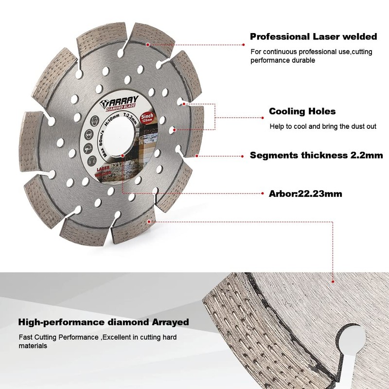 Casaverde 5" Segment Diamond Blade Granite Blade for Cutting Stone,Marble,Granite,Brick,Masonry,Concrete
