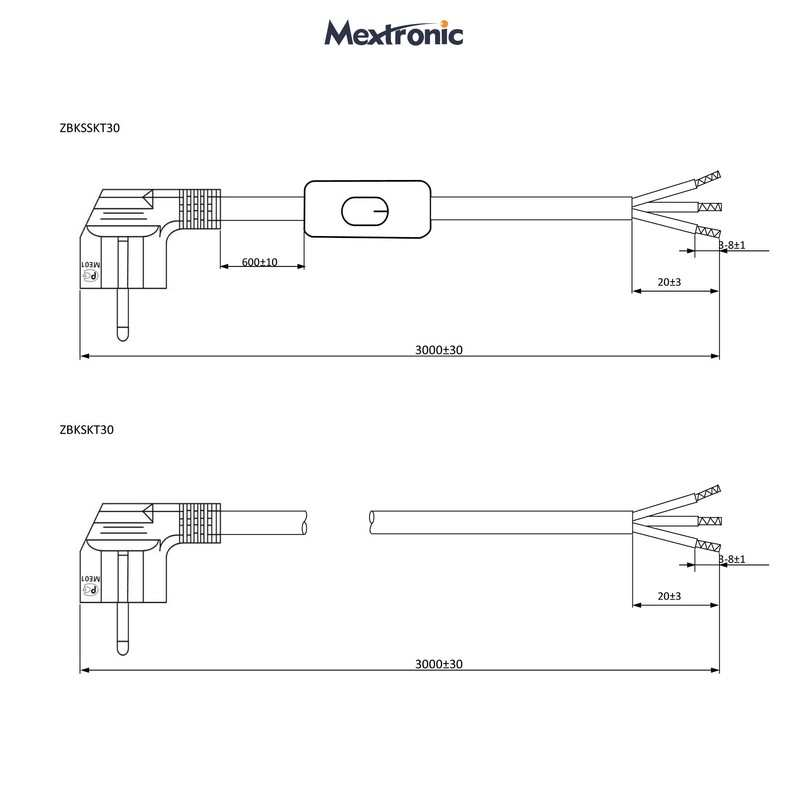 Mextronic Power Cable 3 m Schuko Earthing Contact Plug +