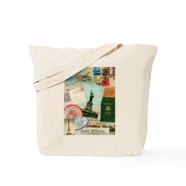 CafePress Vintage Passport Travel Collage Tote Bag Natural Canvas Tote Bag, Reusable Shopping Bag