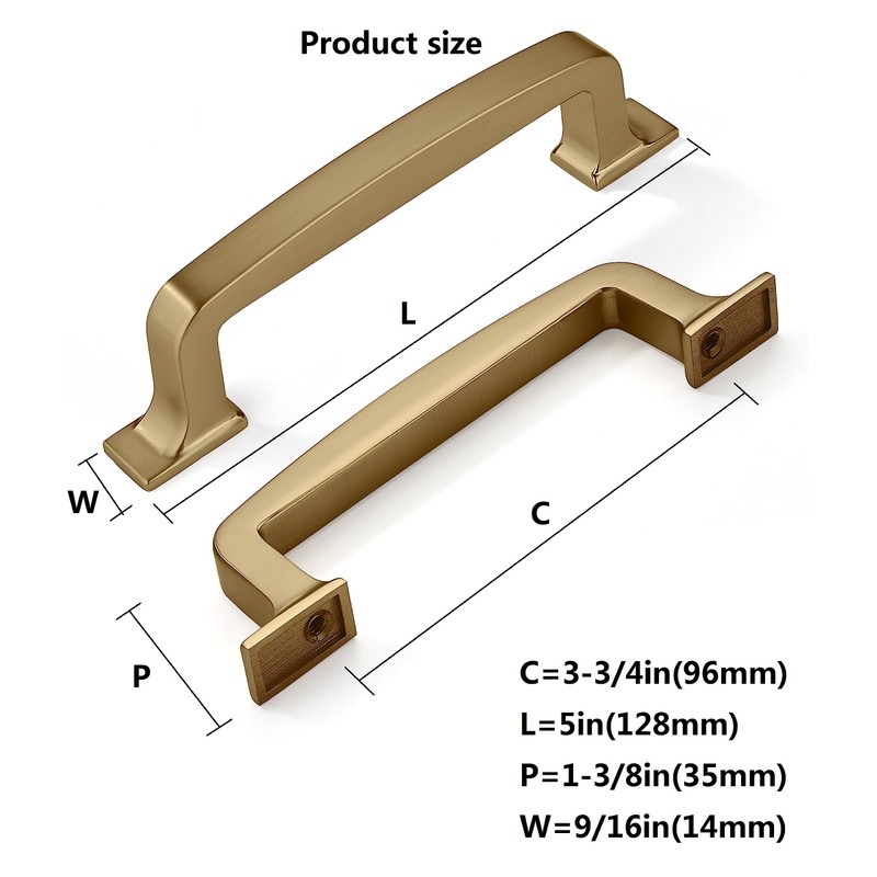 kHTumeWare 2 Pack 3-3/4 Inch Cabinet Handles - Brushed Brass