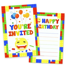 Doguiei Building Blocks Birthday Party Invitations, Stacking Bricks Party Invitations Card for Boys Girls (30 Cards & 30 Envelopes)