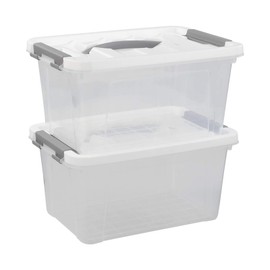 Ucake 6 L Plastic Storage Boxes Bins with White Lid and Gray Handle, Pack of 2