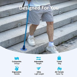 HEALTHBAZAAR Bastón para Caminar Todo Terreno, Bastones Plegables para Hombres y Mujeres, Almohadillas para Orejas de Aire, bastón Plegable con absorción de Golpes, Asas cómodas