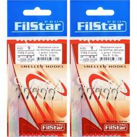 PRO FILSTAR Fishing Hook Set with Leader for Method Feeder 10 Pieces, Size 9, Mono Line 10 cm, DIA 0.25 mm - Fishing Carp Accessories - Ring Hook for Pellets - Ring Hook - Carp Rig Hook Set - Sport