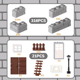 Cabeeskii 337 Pieces Masonry Profile Bricks, Building Brick Blocks, Window Doors Fences Sets Building Block Toy Parts, Compatible with Major Brand Brick Building