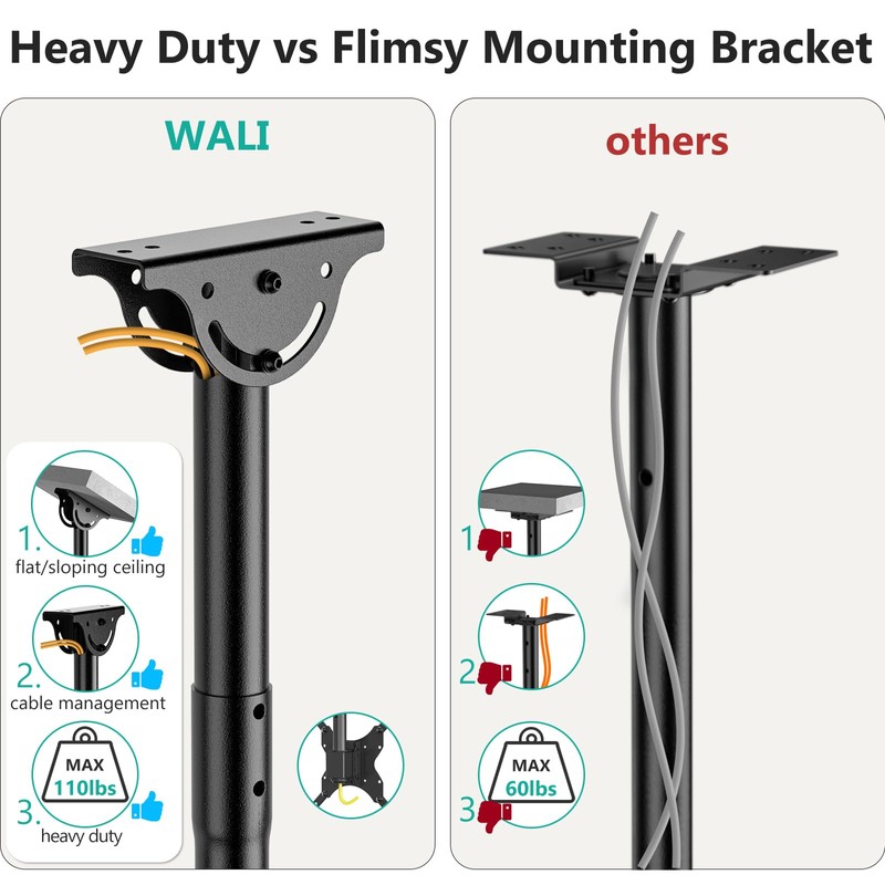 WALI TV Ceiling Mount Adjustable Bracket Fits Most LED, LCD,