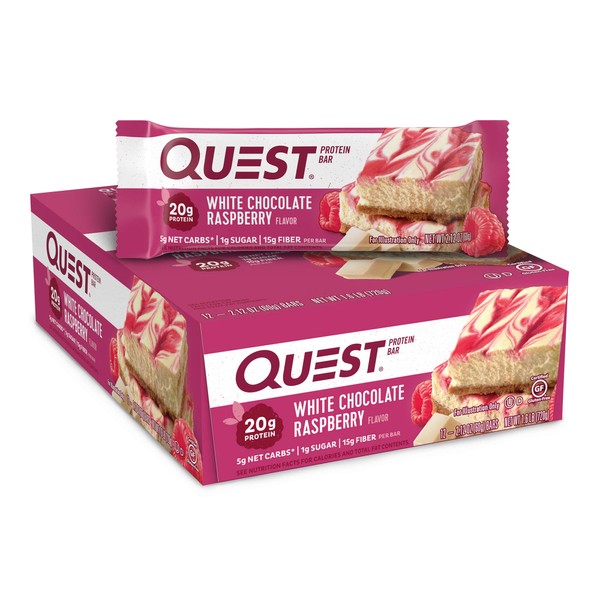 Quest Nutrition White Chocolate Raspberry Protein Bars, High Protein, Low