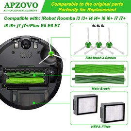 Replacement Parts for iRobot Roomba E & I Series i7 i7+ i3 i3+ i4 i4+ i6 i6+ i8 i8+ j7 j7+/Plus E5 E6 E7, Accessories with 2 Multisurface Rubber Brushes, 2 HEPA Filters, 3 Side Brushes
