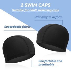 COYUN 2pcs Elastische Badekappen für Erwachsene, Komfortable Stoff Bademütze Weiche Unisex Badekappe Ohrenschutz Schwimmhaube Schwimmkappe Leichte Badehaube für Herren Damen Lange Kurzes Haar, Schwarz