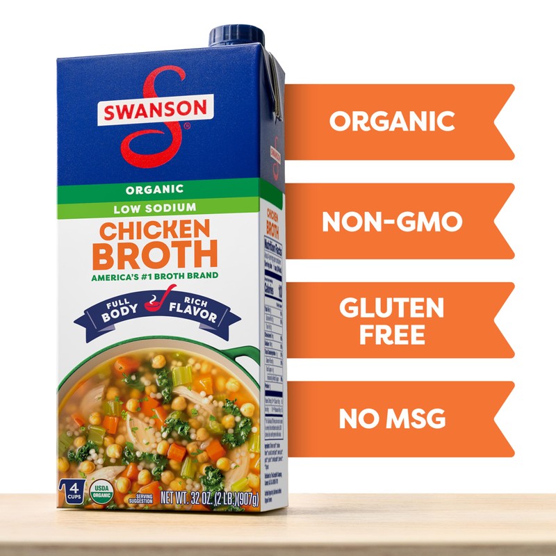 Swanson Low Sodium Organic Chicken Broth, 32 oz Carton