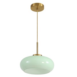 BOKT Green Glass Pendant Lights Kitchen Island 1-Light Adjustable Brass Pendant Lights Globe Semi Flush Mount Ceiling Light Fixture Modern Pendant Light for Dining Room Bedroom