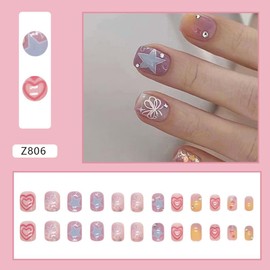 Lwenjing Nail Tip, False Nail Tip, 3D Nail Tip, Handmade Nail Tip, Wedding Nail Tip, Cute, Long, Popular, Japanese Style, Bride Nails, Shiny, False Nails, Pack of 24
