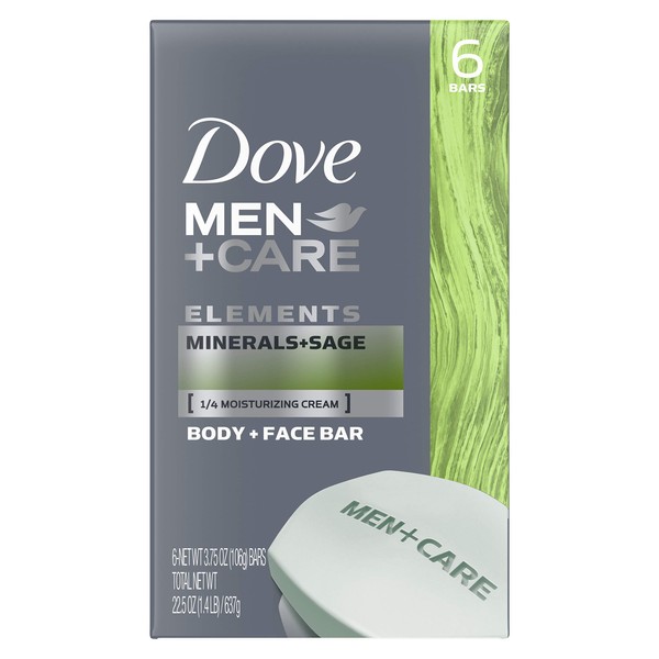 Dove Men+Care Body and Face Bar, Minerals + Sage, (Each 6 Count of 3.75 oz Bars) 22.5 oz