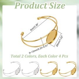 arricraft Pack of 8 Bezel Blank Bracelets, 2 Colours, Gold and Silver, Adjustable Empty Bangle Base with Tray, Round Cabochon Bracelet Setting for DIY Bracelets, 25 mm