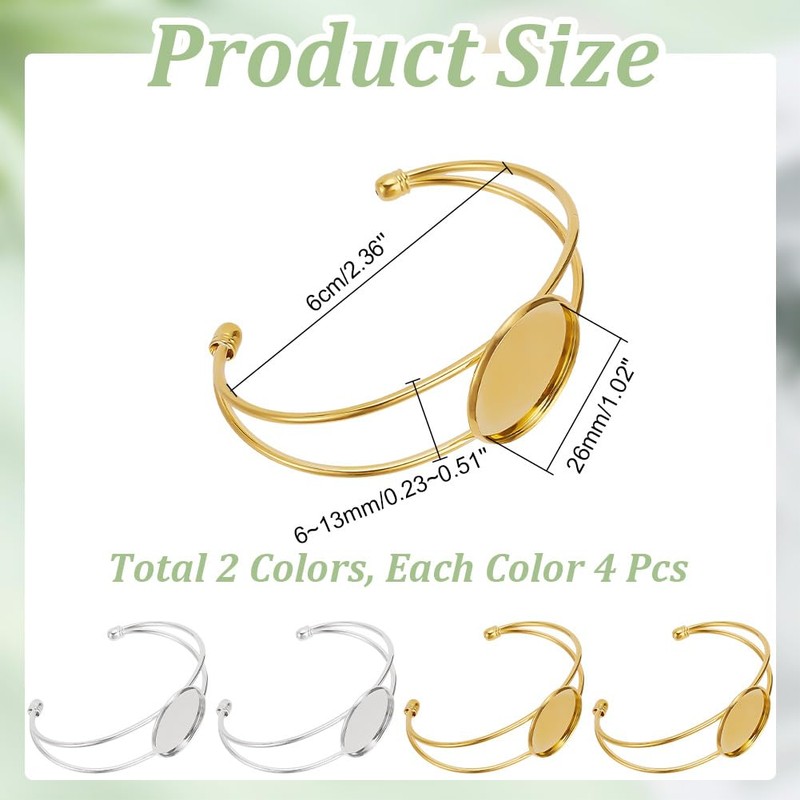 arricraft Pack of 8 Bezel Blank Bracelets, 2 Colours, Gold