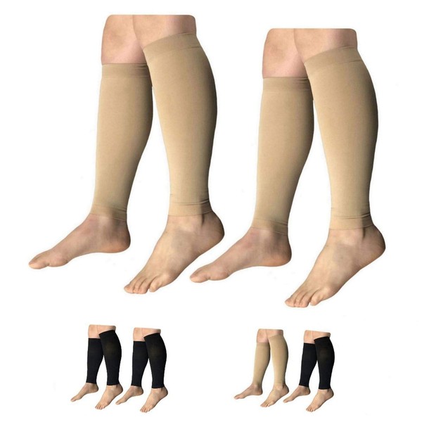 HealthyNees Shin 15-20 mmHg Med Compression Circulation Wide Leg Big Calf Sleeve (Beige Combo, 4X-Large)