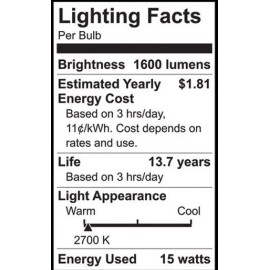 GE Lighting 15 Watt LED A19 Soft White, 1600 lumens, 100 watt replacement,