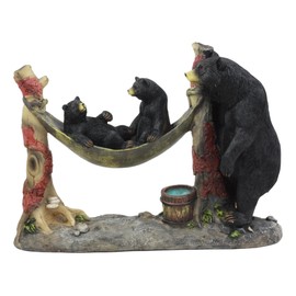 Ebros Wildlife Black Mother Bear and Cubs On Camping Hammock Statue Country Cabin Woodlands Decor for Hunters Campers Hikers