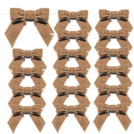 16Pcs Christmas Velvet Bows, 4.3" Vintage Velvet Ribbon Bows for Christmas Tree Garland Wreath Gift Wrapping DIY Crafts Wedding Decor (Khaki)
