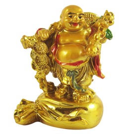 eshoppee Laughing Buddha Budha for Money and Wealth for Good Luck Laughing Buddha Stand on Wealth potli with Wealth Coins
