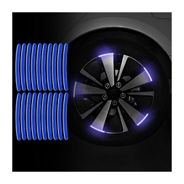 20PCS Reflective Car Wheel Decorative Stripe Stickers, Night Safety Warning Tape Sticker, Anti-Scratch Tire Rims Sticker, Auto Decals Exterior Fluorescent Accessories for Motocycle Bike (Blue)