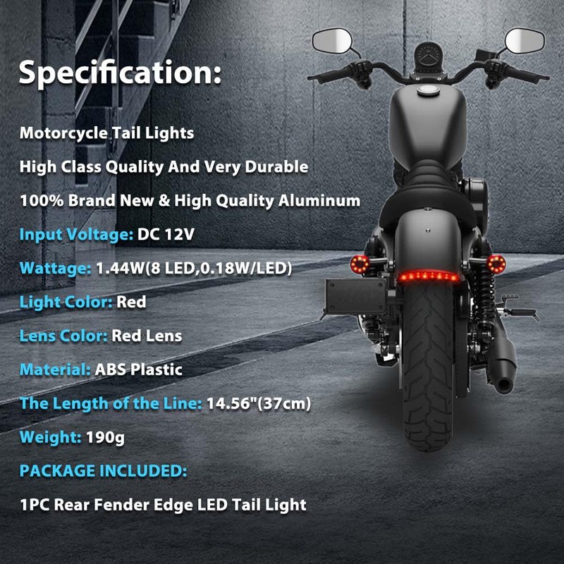 NATGIC 1PC Motorcycle Tail Light Chopped Rear Fender Edge LED