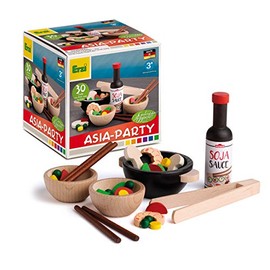 Erzi 28181 Assorted Wok Party Wooden Shop Items for Kids Role Play