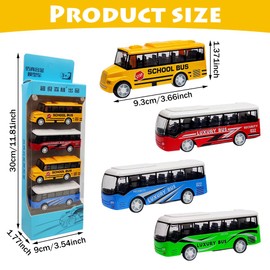 ZPSOSPZ 4pcs Toy Bus, Toy Bus with Gift Box, Big Alloy Diecast Toys Vehicles Buses Toys, Pull-Back Motor Coach Buses, Gifts for Boys, Girls, Kids