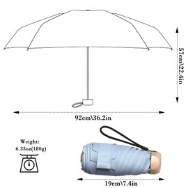 Luoqun88 Mini Umbrella, Compact Umbrella with UPF50+ Protection, Folding Travel Umbrella Windproof Strong 6 Ribs, UV Umbrella, Small Umbrella for Sun and Rain for Women Men and Child(Light Blue)