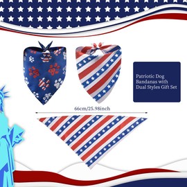 Redvigh Dog Bandanas 2PCS, American Patriotic Cat Bandana Pet Costume Adjustable Holiday Outfit Washable Triangle Scarf Kerchief for Small to Medium Pet
