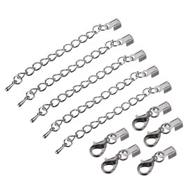uxcell 20Sets Fold Over Cord Ends with Lobster Claw Clasps & Extension Chain, 3mm Terminators Crimp Cap Clasp Tips for DIY Craft Making, Black