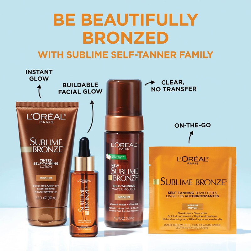 L'Oreal Paris Sublime Bronze Self Tanning Towelettes, Streak-Free, Natural Looking