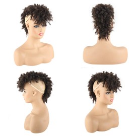 CINHOO Ponytails Afro High Puff Hair Bun Ponytail Drawstring With Bangs Synthetic Jerry Curly Mohawk Wigs Kinkys Curly Fauxhawks Pony Tail Clip in on Wrap Updo Hair Extensions with six Clips. (4#)