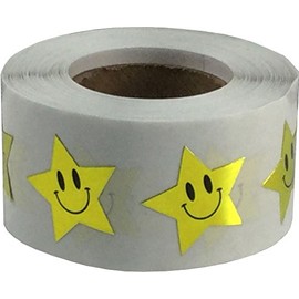 Metallic Gold Happy Face Star Shape Stickers 0.75 Inch 500 Adhesive Labels