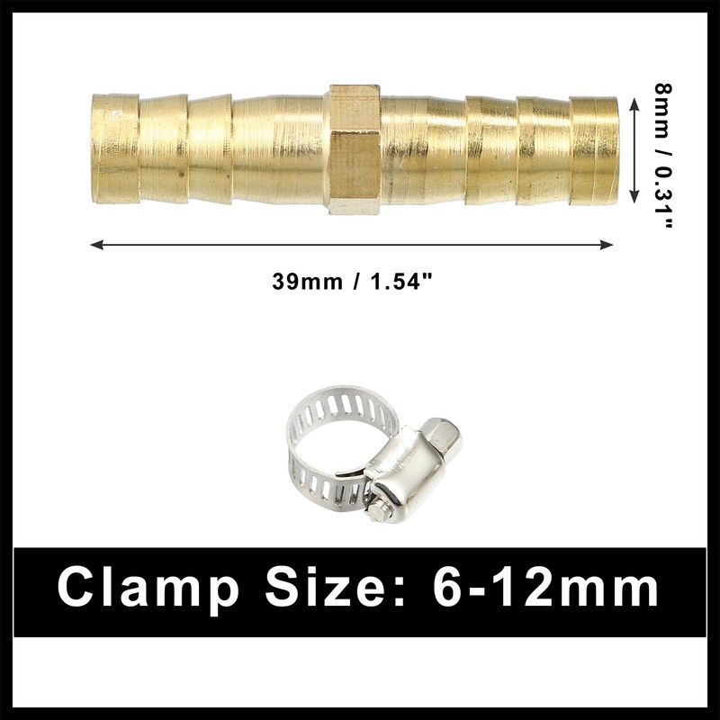 Hihaha 1 Set 8mm Copper Hose Barb Fitting Connector with