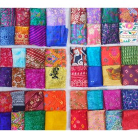 Vintage Fabrics Crafts Pure Sari 50 pcs 8" Squares Mixed Silk Fabric Material Easter Eggs Coloring